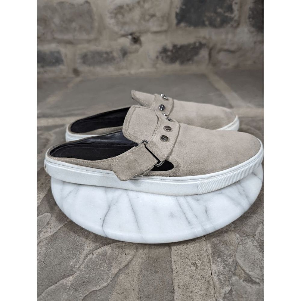 Rebecca Minkoff Womens Tan Suede Studded Slip On Mule Sneakers Size 9M Neutral